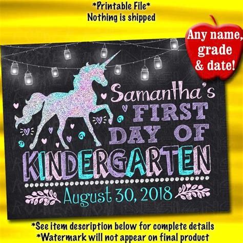 Unicorn First Day Of Preschool Sign Printable 1st First Day Etsy