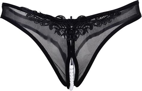 Buy Tinksky Womens Polyester Lace Mesh Pearl Open Crotch Underwear With G String Black Medium