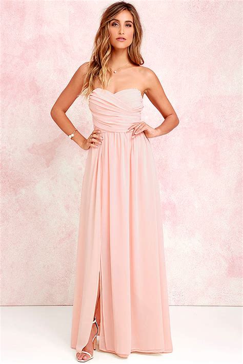 Lovely Peach Gown Strapless Dress Maxi Dress 8200 Lulus