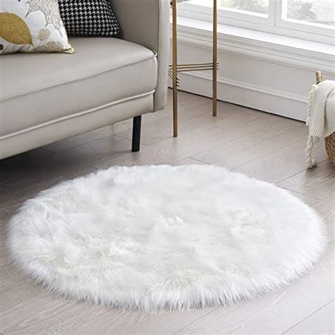Ciicool Soft Faux Sheepskin Fur Area Rugs Round Fluffy Rugs For Bedroom