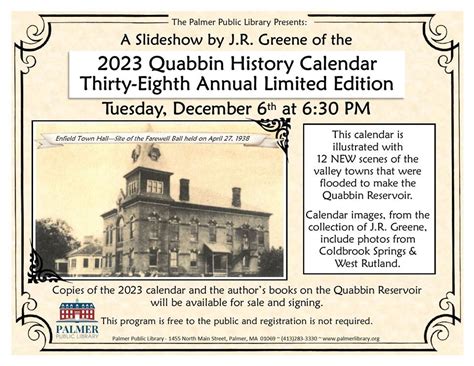 2023 Quabbin History Calendar Slideshow By Jr Greene Palmer Public