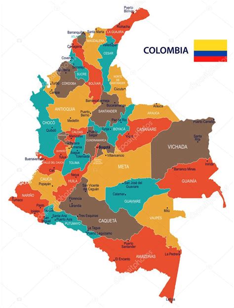 Colombia Map And Flag Detailed Vector Illustration — Stock Vector