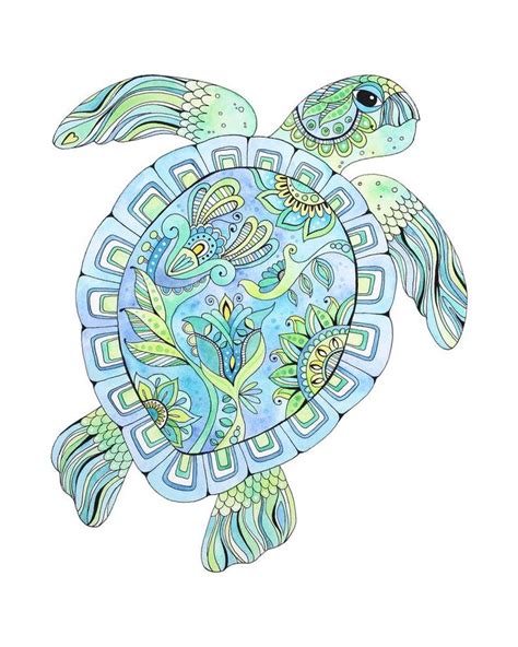 Green Sea Turtle Watercolor And Ink Painting Giclee Print Of Etsy