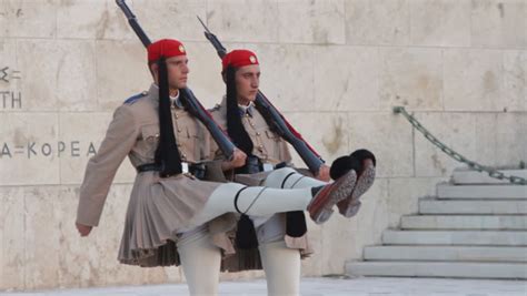 An evzone standing guard outside the presidential palace. Athens, Greece - August 15th, 2012: Greek Guard Evzones ...