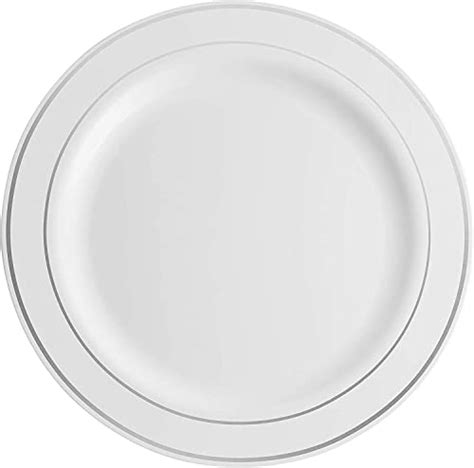 600 Piece Silver Dinnerware Set 100 Silver Rim 10 Inch Plastic Plates