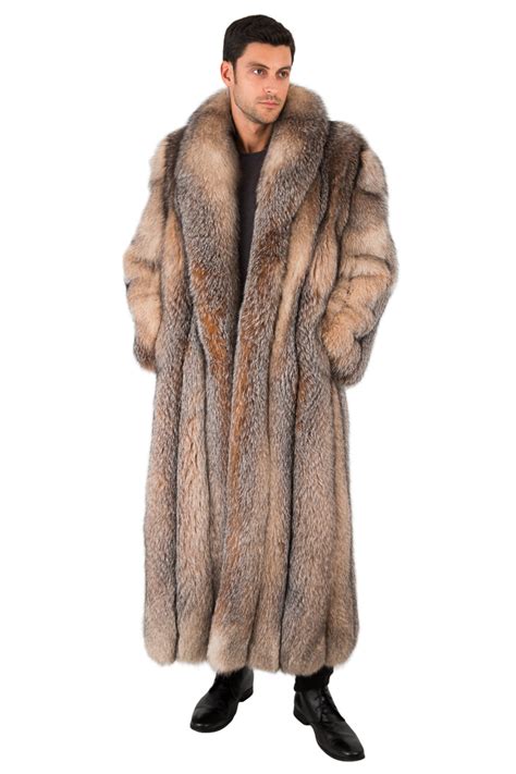 Mens Crystal Fox Fur Coat Long Full Length Overcoat 55 Large Ebay