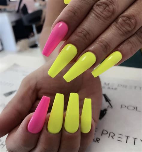 Neon Yellow And Pink 😍 Neon Yellow Nails Fall Nail Designs Summer