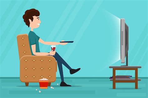 Free Vector Man Watching Television On Armchair Tv And Sitting In