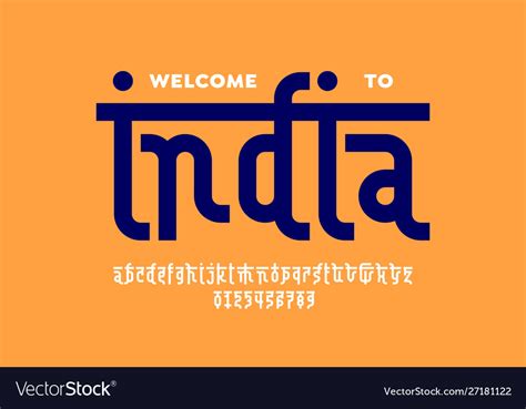 Indian Style Latin Font Design Devanagari Vector Image