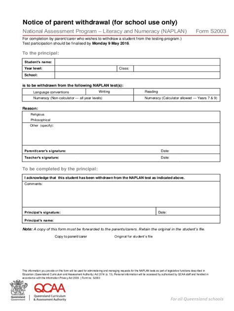 Notice Of Parent Withdrawal For School Use Only Fill Out And Sign