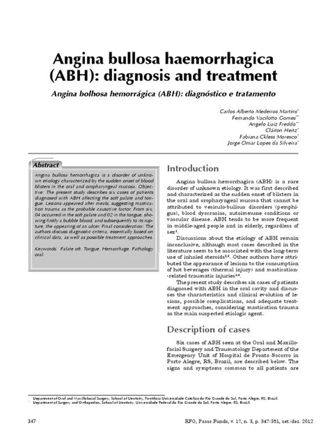 Angina Bullosa Haemorrhagica Abh Diagnosis And Treatment Pdf