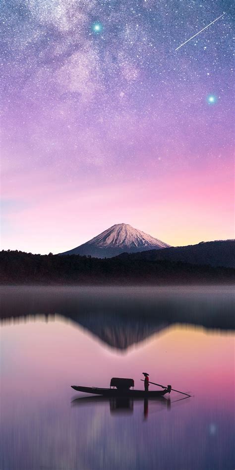 Milky Way Mount Fuji Reflections Sunset Lake 1080x2160 Wallpaper