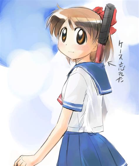 Ikeda Jun Mizutamari Original 1girl Blue Sailor Collar Blue Skirt Blush Bow Brown Eyes