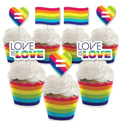 Love Is Love Gay Pride Cupcake Decoration Lgbtq Rainbow Party