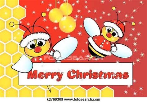 clip art of christmas card with bees santa claus and beehive k2769309 search clipart