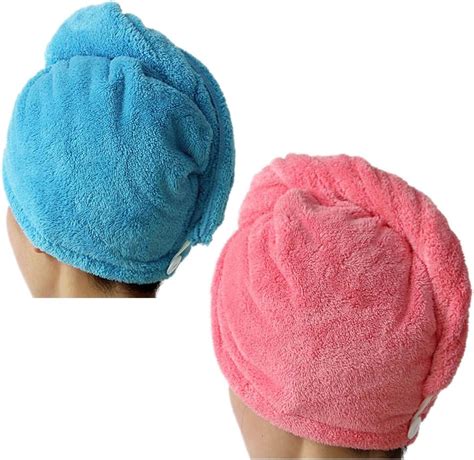 Lesirit Microfiber Hair Drying Towel With Button Ultra Absorbent Twist