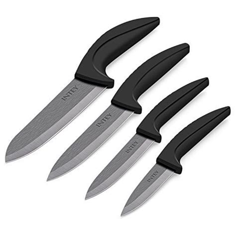 Intey Kitchen Ceramic Knife Set With Sheath 4 Pieces Black Ceramic