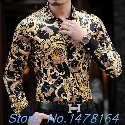 2017 Luxury Baroque Silk Mens Leopard Print Shirt Mens Gold Shirt Black