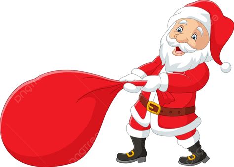 Santa Claus Bag Vector Art Png Cartoon Santa Claus With Huge Red Bag Fun Greeting Winter Png