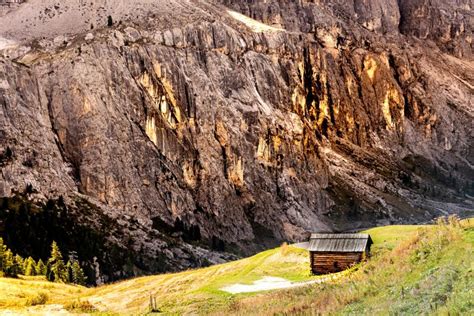Cabin In The Beautiful Dolomites Mountains Italy Stock Image Image
