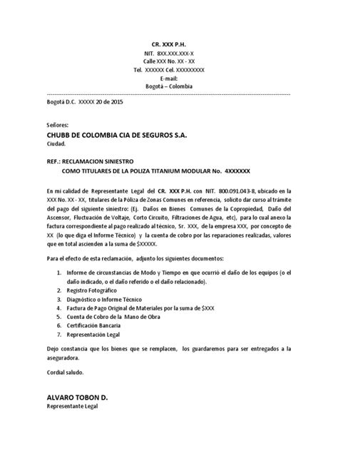 Carta Reclamacion Siniestros Formato