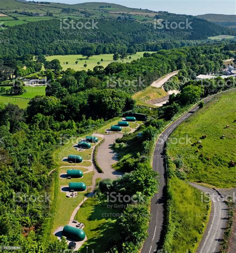 Aerial View Of Glamping Pods At Glenarm Castle And Walled Gardens Co Antrim Northern Ireland