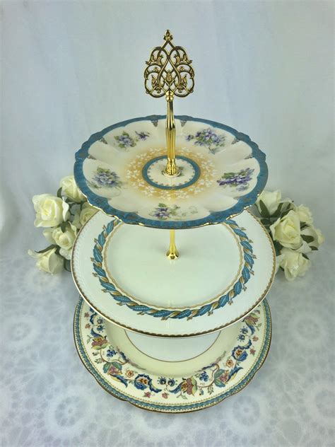3 Tier Cake Plate Stand Vintage Mismatched China Etsy Vintage Cake