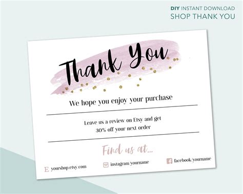 Business Thank You For Your Purchase Cards Editable Etsy