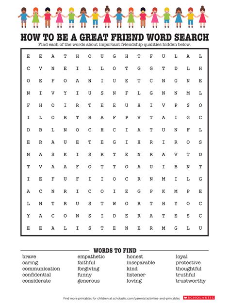 Friendship Inspired Word Search Worksheets And Printables