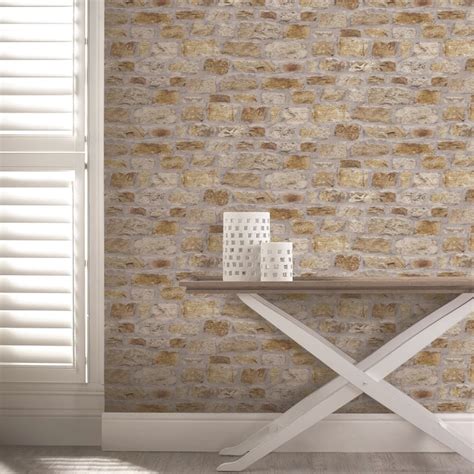 Arthouse Country Stone Pattern Wallpaper Rustic Faux Brick Effect