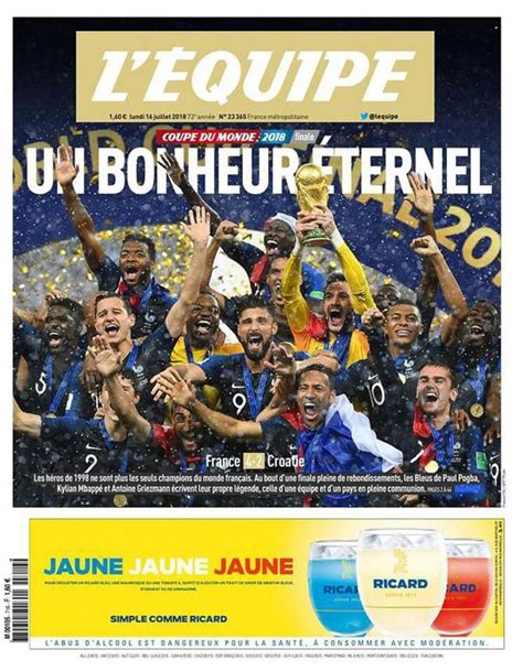 Coupe Du Monde Les Unes De La Presse Apr S La Victoire Des Bleus Coupe Du Monde Quipe De