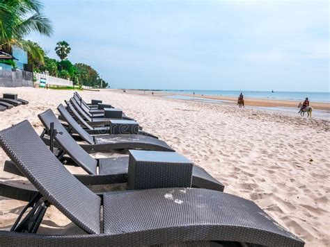 Beautiful Beach In Hua Hin Thailand Chairs On The White Sandy Beach