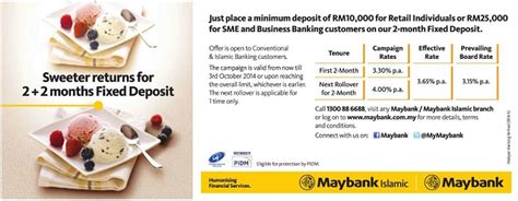 Maybank malaysia offers fixed deposits with a minimum deposit of rm1,000 and a deposit tenor of 1 month and above. Maybank 2+2 months Fixed Deposit