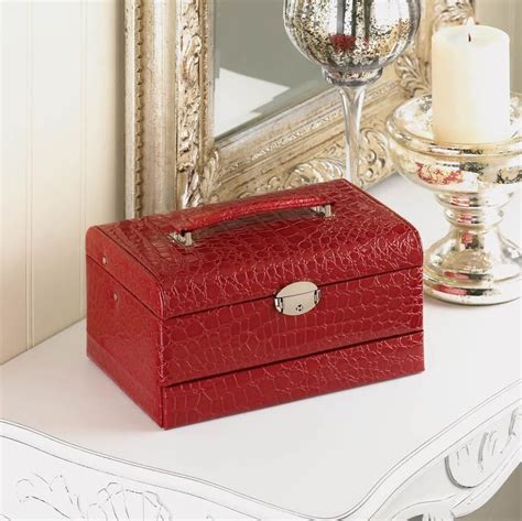 Red Deluxe Jewelry Box With Lock And Key Faux Leather Accentplus Red
