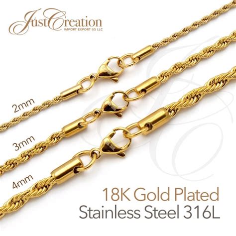 Gold Plated K Mm Thick Stainless Steel L Rope Etsy Singapore