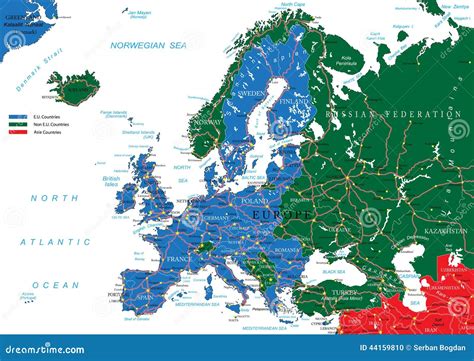 Europe Road Map Highly Detailed Vector Map Of Europe With Countries Images