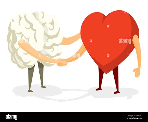 Cartoon Illustration Of Friendly Handshake Between Brain And Heart