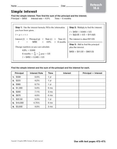 Simple And Compound Interest Worksheet With Answers