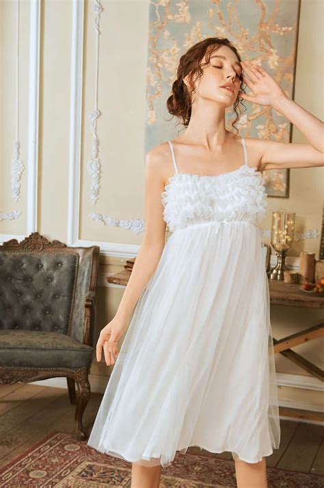 Retro Sleepwear Cotton Lining Women Home Wear Night Dress Princess