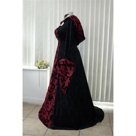 Goth Medieval Pagan Hooded Dress Black And Wine Medieval Dresses And
