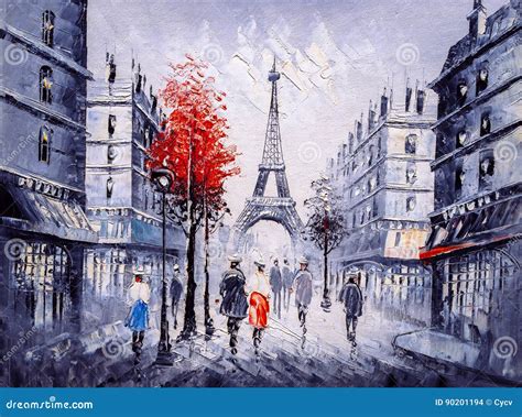pintura al óleo opinión de la calle de parís stock de ilustración ilustración de famoso