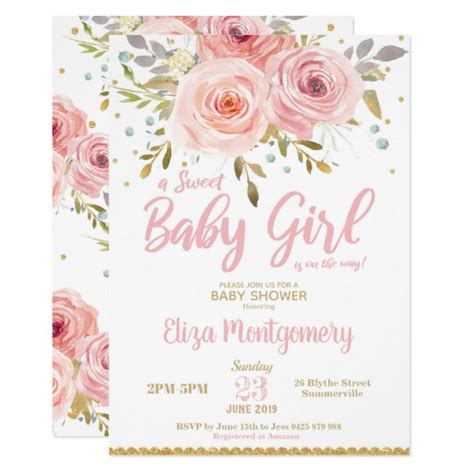 Pink Blush Floral Baby Shower Invitation Girl Uk