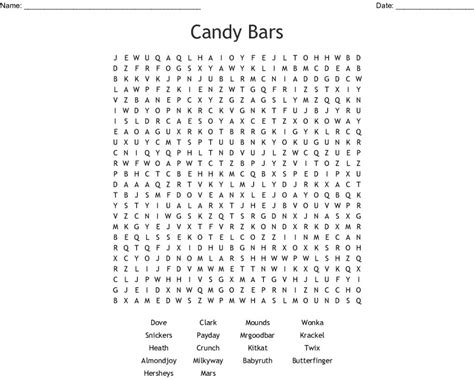 Candy Bars Word Search Wordmint Word Search Printable