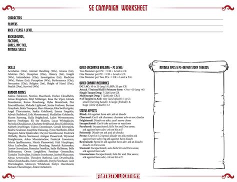 Dungeons And Dragons Th Edition Campaign Worksheet SlyFlourish Com