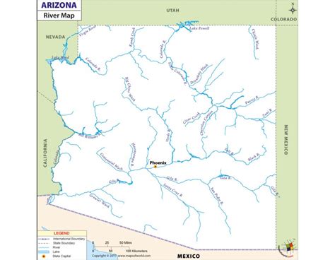 arizona map with cities and rivers united states map