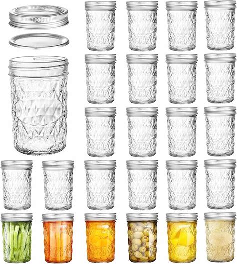 Tebery Pack Ml Regular Mouth Glass Mason Jars Oz Diamond Design Canning Jars Jelly Jars