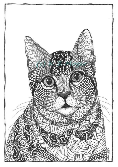 Cat Portraits Ink Drawing Prints Various Styles Zentangle Drawings