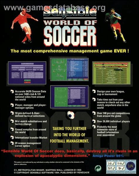 Sensible World Of Soccer Commodore Amiga Artwork Box Back