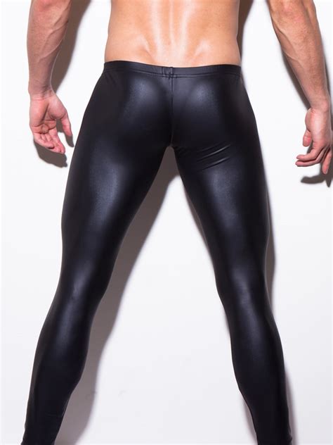 sexy men u pouch faux leather shiny leggings low rise tight u convex pouch gay wear erotic