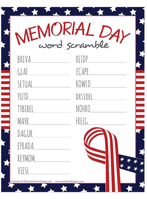 Memorial Day Printable Worksheets Printable Word Searches